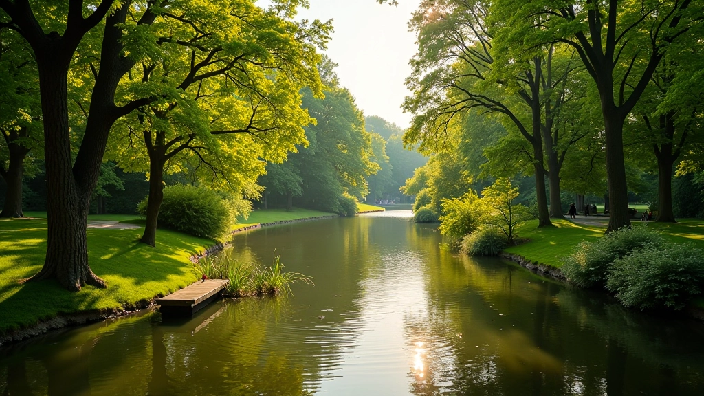 Krásný pohled na zámecký park s kvítím v pozadí, slunečný den s čistou oblohou
